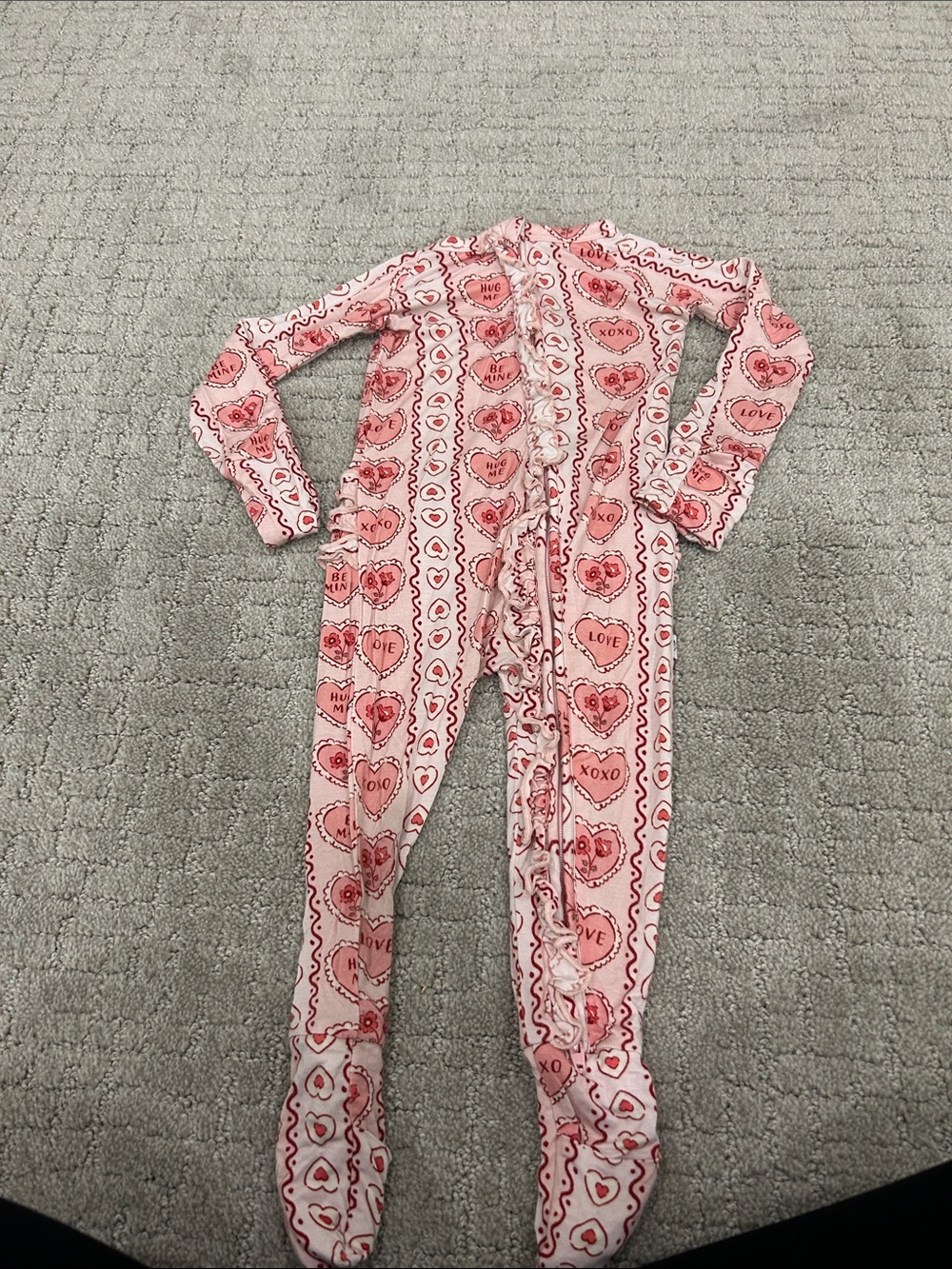 Kids Pink Heart-Print Footed One-Piece Pajamas